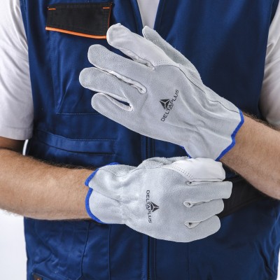 Перчатки из натуральной кожи FСN29 серый цвет. Размер 8