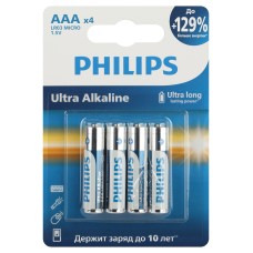 Батарейки Philips LR03E4B/51 ААА алкалиновые 1,5v 4 шт. LR03-4BL Ultra (4/48/144/27648)