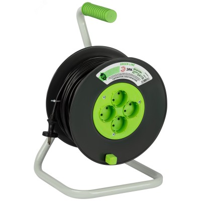 Удлинитель силовой ЭРА GREEN LINE KAT-2x1.5-50m Greenline на катушке пластик 4 розетки без заземления 50м ПВС 2x1.5мм2