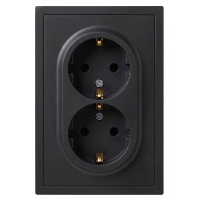 Розетка скрытого монтажа в рамку с заземлением двойная 2X2P+E Schuko 16А-250В IP20 антрацит 15-2104-05 Galaxy