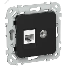 FLITE Розетка 2-местная RJ45/TV категория 5Е UTP РКТВ5е-2-0-ФлЧ черный IEK