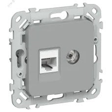 FLITE Розетка 2-местная RJ45/TV категория 5Е UTP РКТВ5е-2-0-ФлС серый IEK
