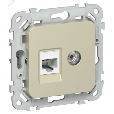 FLITE Розетка 2-местная RJ45/TV категория 5Е UTP РКТВ5е-2-0-ФлШ шампань IEK