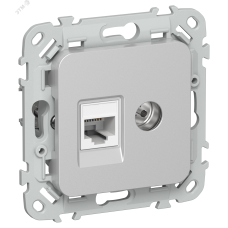 FLITE Розетка 2-местная RJ45/TV категория 5Е UTP РКТВ5е-2-0-ФлА алюминий IEK