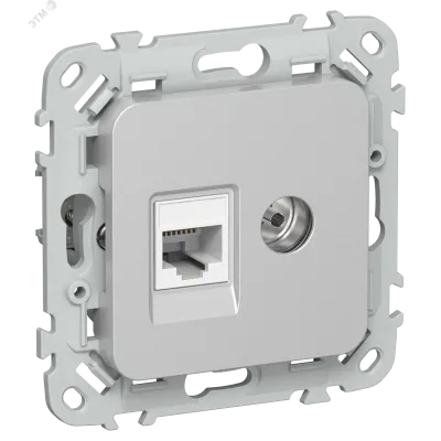 FLITE Розетка 2-местная RJ45/TV категория 5Е UTP РКТВ5е-2-0-ФлА алюминий IEK