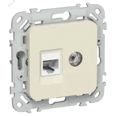 FLITE Розетка 2-местная RJ45/TV категория 5Е UTP РКТВ5е-2-0-ФлСл сливочный IEK