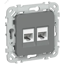 FLITE Розетка 2-местная компьютерная RJ45 категория 5Е UTP РК5е-2-0-ФлМа мокрый асфальт IEK