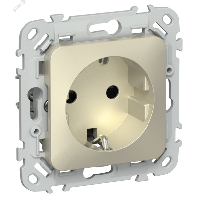 FLITE Розетка с заземлением с защитными шторками безвинтовое крепление 16А РСш11-1-ФлШ шампань IEK