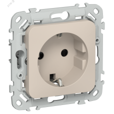 FLITE Розетка с заземлением с защитными шторками безвинтовое крепление 16А РСш11-1-ФлЛ льняной IEK