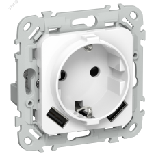 FLITE Розетка 1-местная с заземлением с защитными шторками 16А с USB A+A 3,1А безвинтовое крепление РСЮша11-1-ФлБ белый IEK