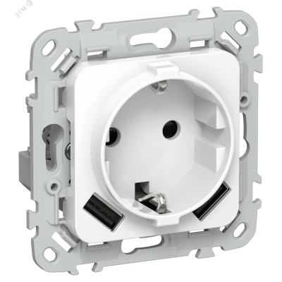 FLITE Розетка 1-местная с заземлением с защитными шторками 16А с USB A+A 3,1А безвинтовое крепление РСЮша11-1-ФлБ белый IEK