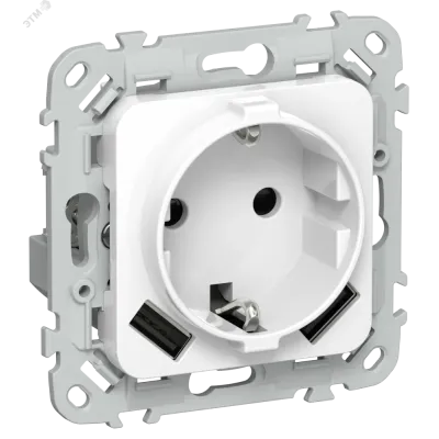 FLITE Розетка 1-местная с заземлением с защитными шторками 16А с USB A+A 3,1А безвинтовое крепление РСЮша11-1-ФлБ белый IEK
