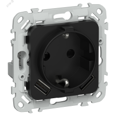 FLITE Розетка 1-местная с заземлением с защитными шторками 16А с USB A+A 3,1А безвинтовое крепление РСЮша11-1-ФлЧ черный IEK