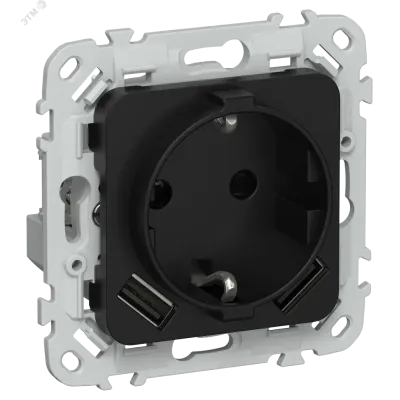 FLITE Розетка 1-местная с заземлением с защитными шторками 16А с USB A+A 3,1А безвинтовое крепление РСЮша11-1-ФлЧ черный IEK