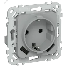 FLITE Розетка 1-местная с заземлением с защитными шторками 16А с USB A+A 3,1А безвинтовое крепление РСЮша11-1-ФлС серый IEK