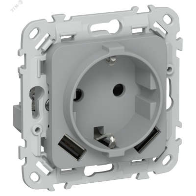 FLITE Розетка 1-местная с заземлением с защитными шторками 16А с USB A+A 3,1А безвинтовое крепление РСЮша11-1-ФлС серый IEK