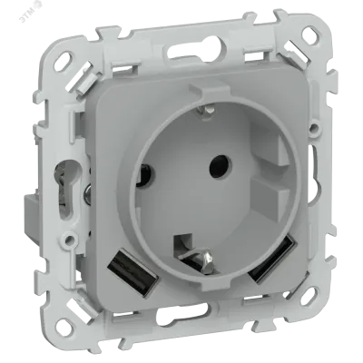 FLITE Розетка 1-местная с заземлением с защитными шторками 16А с USB A+A 3,1А безвинтовое крепление РСЮша11-1-ФлС серый IEK