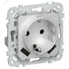 FLITE Розетка 1-местная с заземлением с защитными шторками 16А с USB A+A 3,1А безвинтовое крепление РСЮша11-1-ФлА алюминий IEK
