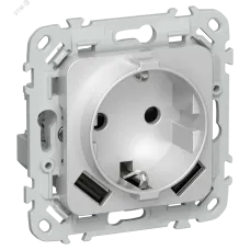 FLITE Розетка 1-местная с заземлением с защитными шторками 16А с USB A+A 3,1А безвинтовое крепление РСЮша11-1-ФлА алюминий IEK