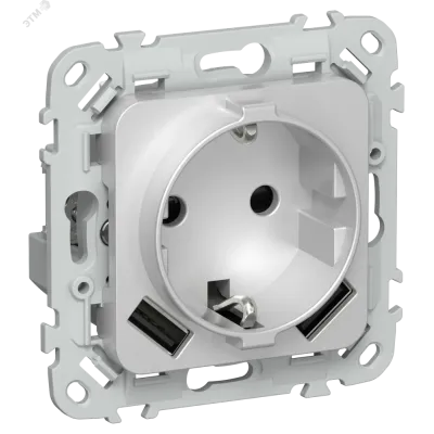 FLITE Розетка 1-местная с заземлением с защитными шторками 16А с USB A+A 3,1А безвинтовое крепление РСЮша11-1-ФлА алюминий IEK