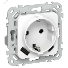 FLITE Розетка 1-местная с заземлением с защитными шторками 16А с USB A+C 20Вт безвинтовое крепление РСЮшс11-1-ФлБ белый IEK