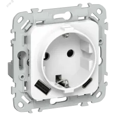FLITE Розетка 1-местная с заземлением с защитными шторками 16А с USB A+C 20Вт безвинтовое крепление РСЮшс11-1-ФлБ белый IEK