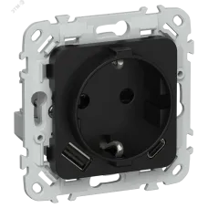 FLITE Розетка 1-местная с заземлением с защитными шторками 16А с USB A+C 20Вт безвинтовое крепление РСЮшс11-1-ФлЧ черный IEK