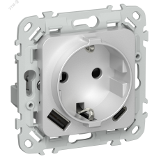 FLITE Розетка 1-местная с заземлением с защитными шторками 16А с USB A+C 20Вт безвинтовое крепление РСЮшс11-1-ФлА алюминий IEK