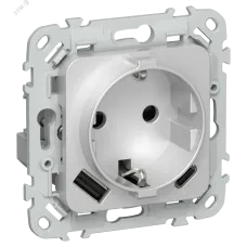FLITE Розетка 1-местная с заземлением с защитными шторками 16А с USB A+C 20Вт безвинтовое крепление РСЮшс11-1-ФлА алюминий IEK