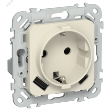 FLITE Розетка 1-местная с заземлением с защитными шторками 16А с USB A+C 20Вт безвинтовое крепление РСЮшс11-1-ФлСл сливочный IEK