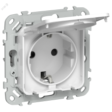 FLITE Розетка с заземлением с защитными шторками и крышкой безвинтовое крепление 16А IP44 РСшкр11-1-44-ФлБ белый IEK
