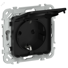 FLITE Розетка с заземлением с защитными шторками и крышкой безвинтовое крепление 16А IP44 РСшкр11-1-44-ФлЧ черный IEK