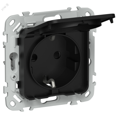 FLITE Розетка с заземлением с защитными шторками и крышкой безвинтовое крепление 16А IP44 РСшкр11-1-44-ФлЧ черный IEK