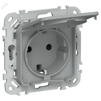 FLITE Розетка с заземлением с защитными шторками и крышкой безвинтовое крепление 16А IP44 РСшкр11-1-44-ФлС серый IEK