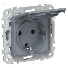 FLITE Розетка с заземлением с защитными шторками и крышкой безвинтовое крепление 16А IP44 РСшкр11-1-44-ФлМ маренго IEK