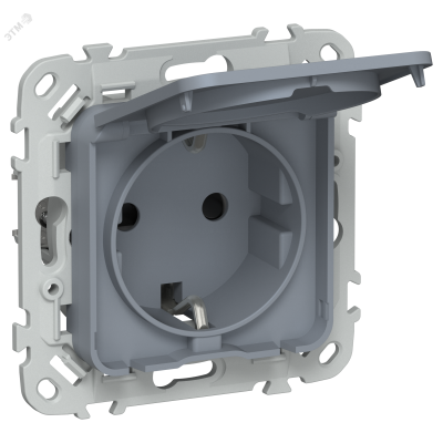 FLITE Розетка с заземлением с защитными шторками и крышкой безвинтовое крепление 16А IP44 РСшкр11-1-44-ФлМ маренго IEK