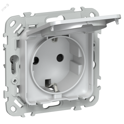 FLITE Розетка с заземлением с защитными шторками и крышкой безвинтовое крепление 16А IP44 РСшкр11-1-44-ФлЖ жемчуг IEK