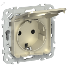 FLITE Розетка с заземлением с защитными шторками и крышкой безвинтовое крепление 16А IP44 РСшкр11-1-44-ФлШ шампань IEK