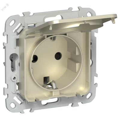 FLITE Розетка с заземлением с защитными шторками и крышкой безвинтовое крепление 16А IP44 РСшкр11-1-44-ФлШ шампань IEK