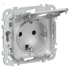 FLITE Розетка с заземлением с защитными шторками и крышкой безвинтовое крепление 16А IP44 РСшкр11-1-44-ФлА алюминий IEK