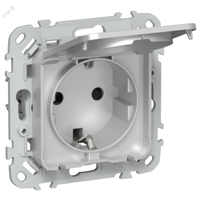 FLITE Розетка с заземлением с защитными шторками и крышкой безвинтовое крепление 16А IP44 РСшкр11-1-44-ФлА алюминий IEK