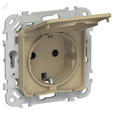 FLITE Розетка с заземлением с защитными шторками и крышкой безвинтовое крепление 16А IP44 РСшкр11-1-44-ФлХ хаки IEK