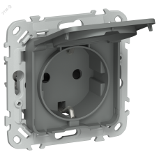 FLITE Розетка с заземлением с защитными шторками и крышкой безвинтовое крепление 16А IP44 РСшкр11-1-44-ФлМА мокрый асфальт IEK