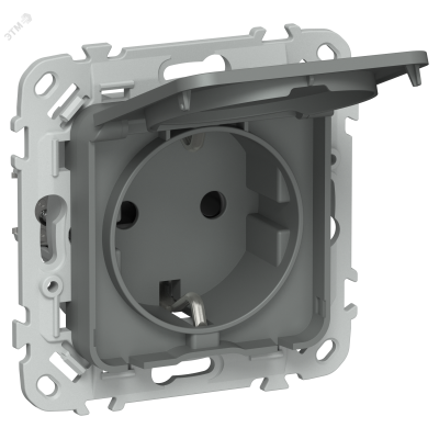 FLITE Розетка с заземлением с защитными шторками и крышкой безвинтовое крепление 16А IP44 РСшкр11-1-44-ФлМА мокрый асфальт IEK