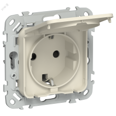 FLITE Розетка с заземлением с защитными шторками и крышкой безвинтовое крепление 16А IP44 РСшкр11-1-44-ФлСл сливочный IEK