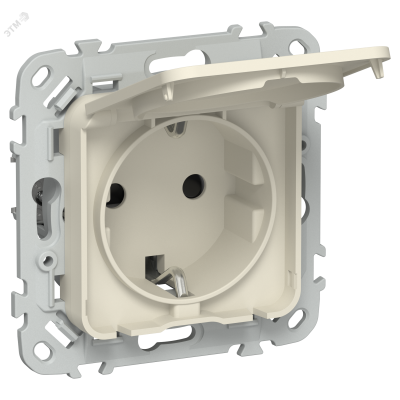 FLITE Розетка с заземлением с защитными шторками и крышкой безвинтовое крепление 16А IP44 РСшкр11-1-44-ФлСл сливочный IEK