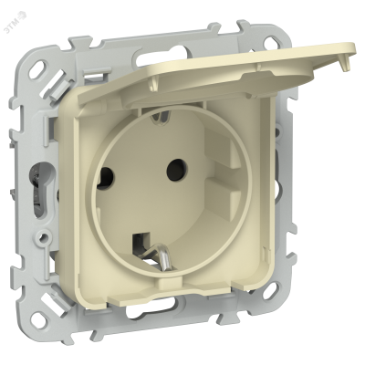 FLITE Розетка с заземлением с защитными шторками и крышкой безвинтовое крепление 16А IP44 РСшкр11-1-44-ФлН навахо IEK