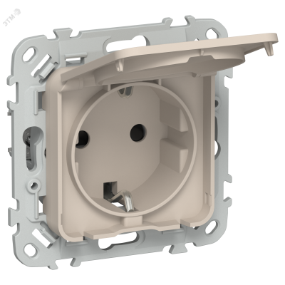 FLITE Розетка с заземлением с защитными шторками и крышкой безвинтовое крепление 16А IP44 РСшкр11-1-44-ФлЛ льняной IEK
