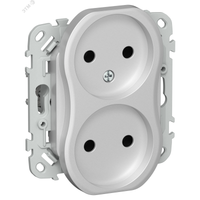 FLITE Розетка 2-местная без заземления без защитных шторок безвинтовое крепление 10А РС02-1-ФлА алюминий IEK