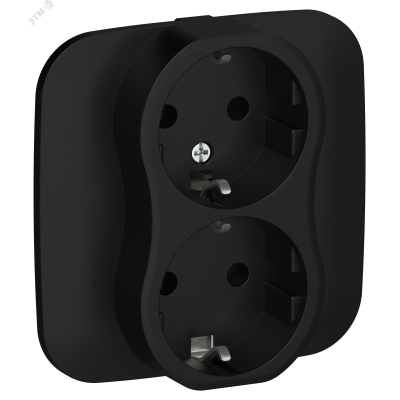 FLITE Розетка 2-местная с заземлением без защитных шторок безвинтовое крепление 16А в сборе РС12-1-А-ФлЧ черный IEK